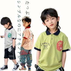 日本潮牌bape童装童装2023夏季新款男童后背保龄球印花儿童短袖