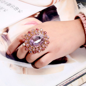 欧美夸张大宝石戒指女时尚气质水晶水钻合金开口指环百搭装饰配饰