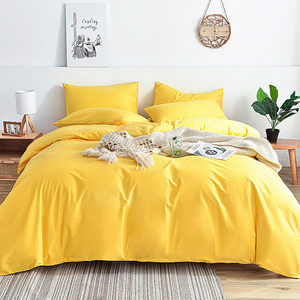 100%全棉黄色被套单件1.5单人被罩素色150x200x230纯棉床上四件套