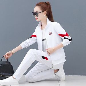 品牌运动三叶草套装女春秋三件套新款卫衣白色时尚休闲跑步运动服