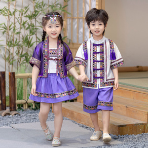 傣族服装儿童女舞蹈服演出服泼水节少数民族苗族服饰西双版纳夏季