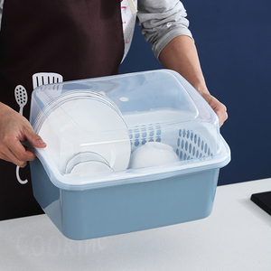 装碗筷收纳盒放碗箱沥水碗架厨房家用带盖碗盆碗碟置物架塑料碗柜