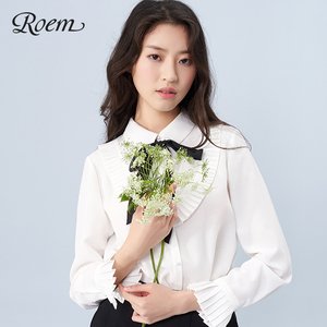 【狂欢价】Roem衣恋旗下夏季新款白色长袖衬衣雪纺衫淑女衬衫