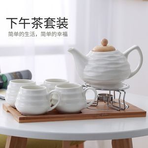 创意陶瓷花草茶具简约韩式家用茶壶茶杯托盘套装可加热送小蜡烛