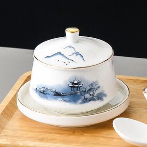 陶瓷汤盅带盖燕窝甜品碗高级感中式餐厅会所商用一人食炖盅酸奶碗