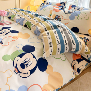 2024新款迪士尼纯棉被套单件卡通儿童单人床单被罩全棉被单三件套