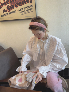 首尔欧尼韩国代购娃娃领衬衫女2023年春季设计感小众刺绣长袖衬衣