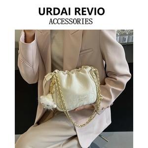 URDAI REVIO时尚链条小方包女2024新款韩版抽绳斜挎包小众单肩包