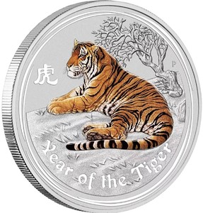 澳大利亚十二生肖虎年动物镀银彩绘纪念章 本命年贺岁虎币纪念币