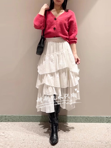 日本代购SNIDEL冬季纯色百搭高腰不规则分层蛋糕半身裙SWFS235018