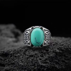 蒙古族戒指男女同款手工纯银少数民族风元素玛瑙绿松石镶嵌开口