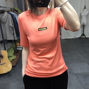 现货TALK TALK韩国东大门女装夏季圆领字母短袖桔色修身打底衫T恤