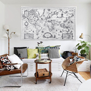 ins 地图系列欧美挂布黑白彩色世界地图墙面装饰背景卧室书房挂毯