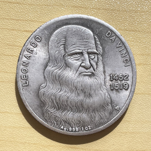 达芬奇头像硬币纪念银元 意大利复古银圆外国银币欧洲小玩意古玩