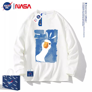 NASA联名大鹅鸭子长袖t恤卫衣男女2023新款白色打底衫情侣装上衣