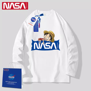 NASA联名海贼王长袖t恤男春秋季新款大童初中学生纯棉圆领体恤衫
