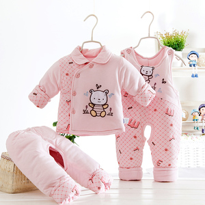 婴儿棉衣套装加厚冬季0-1岁男女宝宝冬装三件套棉袄3-6月新生衣服