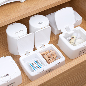 日本进口桌面按键式收纳盒小物夹子牙线整理盒带盖化妆棉签储物盒