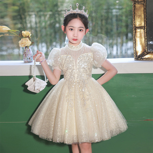 韩国女童公主裙高端礼服2024儿童夏季连衣裙小女孩洋气蓬蓬纱裙子