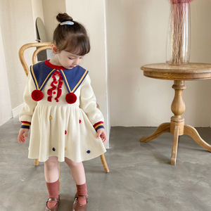 韩国女童连衣裙2022新款宝宝春秋洋气针织公主裙毛衣裙时髦儿童装
