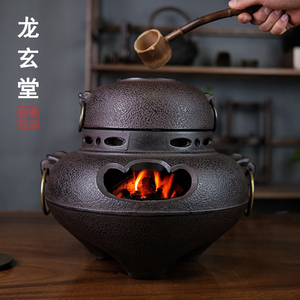 鬼面风炉铸铁壶火碳炉日本复古纯手工大炭炉火钵镇宅风炉铁釜茶具