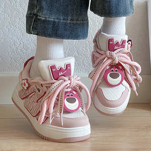 回力草莓熊粉色厚底面包鞋女可爱卡通鞋子运动鞋小众学生百搭板鞋