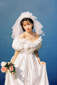 万物自制  【少女】vintage宫廷复古泡泡袖摄影写真华丽婚纱头纱