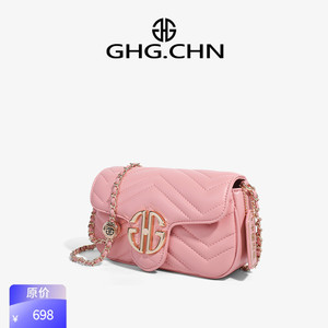 粉色GHG小众轻奢品牌 高级感女式2024新款菱格链条斜挎小包包夏季