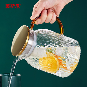 美斯尼冷水壶玻璃凉水壶家用耐高温加厚大容量开水泡茶壶水杯套装