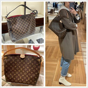 LV/路易威登女包小号GRACEFUL老花托特购物袋腋下包单肩包M43700