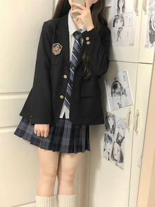 jk制服西装外套女秋冬季原创款学院风黑色校供感小个子西服上衣女