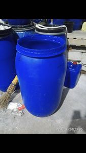 二手160升塑料桶加厚大口带铁箍法兰桶蓝色化工塑胶桶发酵避光桶