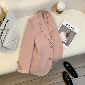 裸粉色西装外套女2024年春季新款高级感韩版休闲炸街气质小众西服