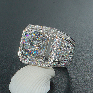 5克拉群镶钻石钻戒 求婚订婚结婚纯银镀金霸气男戒指珠宝情侣对戒