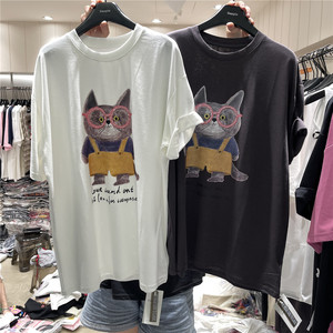 单品danpin 2024年韩版可爱猫咪青春时尚短袖t恤宽松版显瘦半袖女