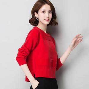 大红色2022春秋新款韩版长袖套头通勤短款小款毛衣搭配裙子洋气