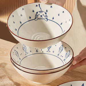日式陶瓷拉面家用2024新款汤面碗复古斗笠碗好看的吃面条碗泡面碗