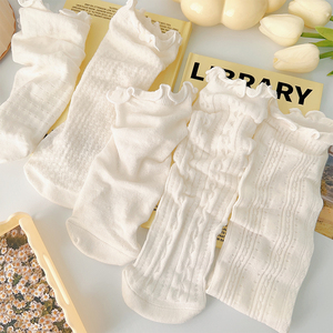 白色花边堆堆袜子女夏季薄款纯棉夏天玛丽珍春秋中筒袜木耳边蕾丝