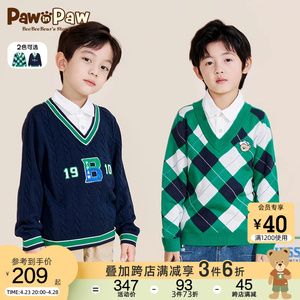 【商场同款】PawinPaw小熊童装春季新款男童假两件毛衣学院风
