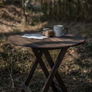 迪拓做旧折叠实木圆桌方桌子碳化深色木板早餐拍照道具静物拍摄台法式餐桌摄影道具中式古风年代咖啡店原木桌
