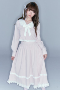 迷路森林甜美少女系 沁粉长袖 粉色蕾丝套装显瘦长裙2023秋冬新品