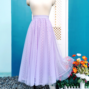 香芋紫网纱半身裙中长款a字梨形身材显瘦高级感裙子粉色亮片纱裙