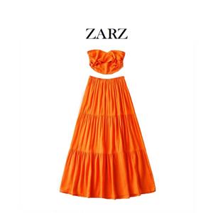 ZARZ自制 欧美风 新款女装 时尚优雅 橘色抹胸 半身裙套装价格55