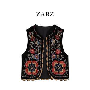 ZARZ自制 欧美风 新款女装  时髦百搭款 绣花丝绒背心012162