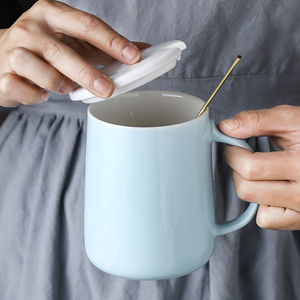 陶瓷杯子马克杯带盖勺子咖啡牛奶茶杯水杯套装送男女朋友礼品杯子