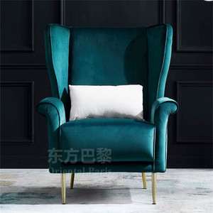 北欧轻奢小户型客厅墨绿色高背老虎椅现代简约孔雀蓝丝绒单人沙发