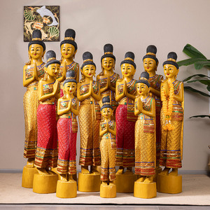 泰国迎宾东南亚风格餐厅门口泰式侍女木雕人偶装饰品佛像落地摆件