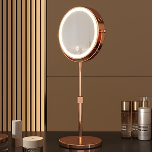 大号LED化妆镜可升降 伸缩双面带灯镜子台式放大桌面美容镜可调高