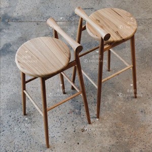 北欧轻奢丹麦实木吧台椅现代家用高脚凳新中式岛台椅设计师酒吧椅