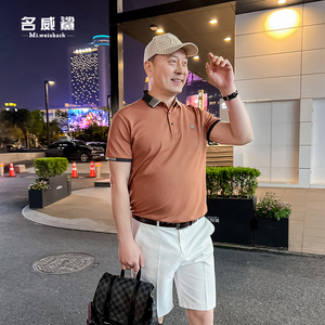 中年爸爸男装短袖t恤夏季撞色中老年男款商务休闲百搭上衣Polo衫